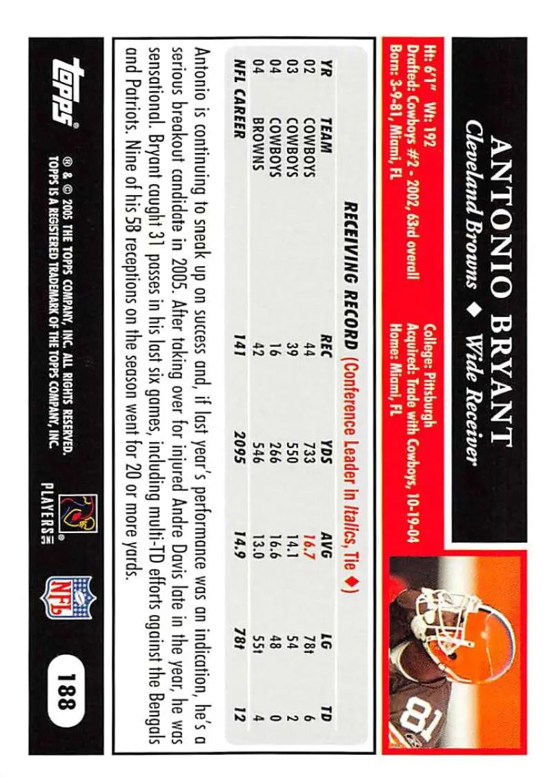 2005 Topps #188 Antonio Bryant NM-MT Cleveland Browns Football Card - Football Card Single