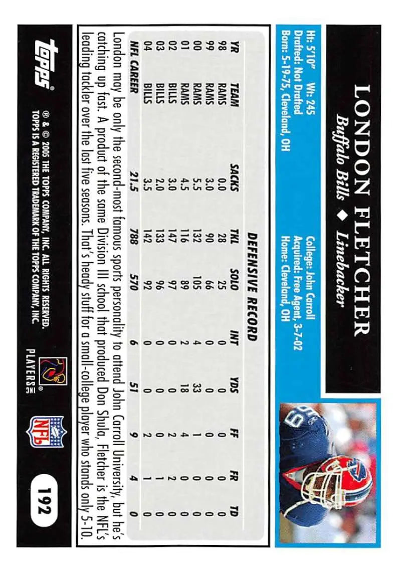 2005 Topps #192 London Fletcher NM-MT Buffalo Bills Football Card - Football Card Single