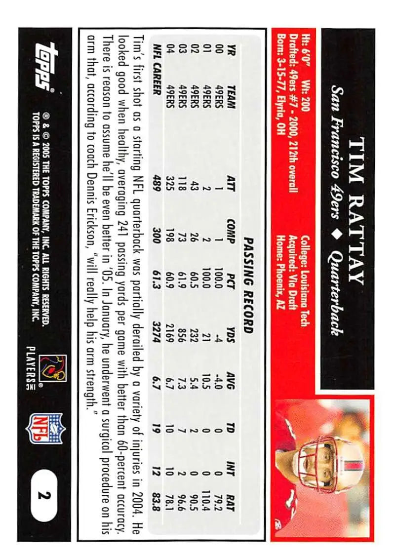 2005 Topps #2 Tim Rattay NM-MT San Francisco 49ers Football Card - Football Card Single