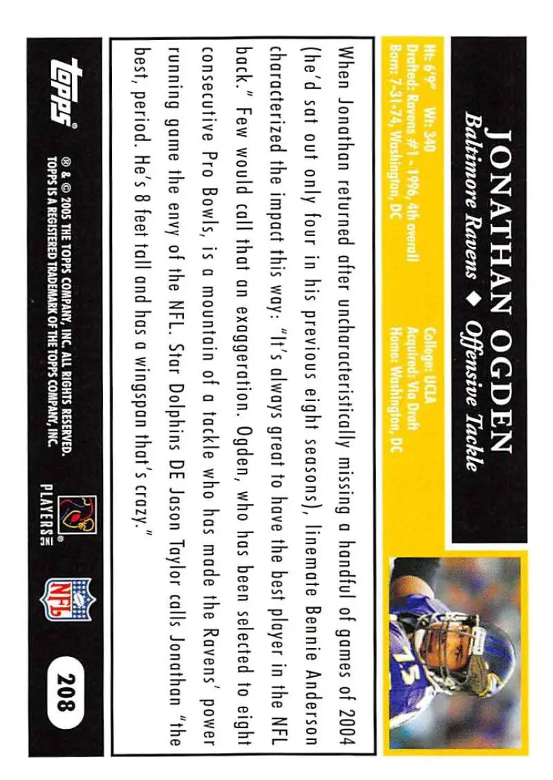 2005 Topps #208 Jonathan Ogden NM-MT Baltimore Ravens Football Card - Football Card Single