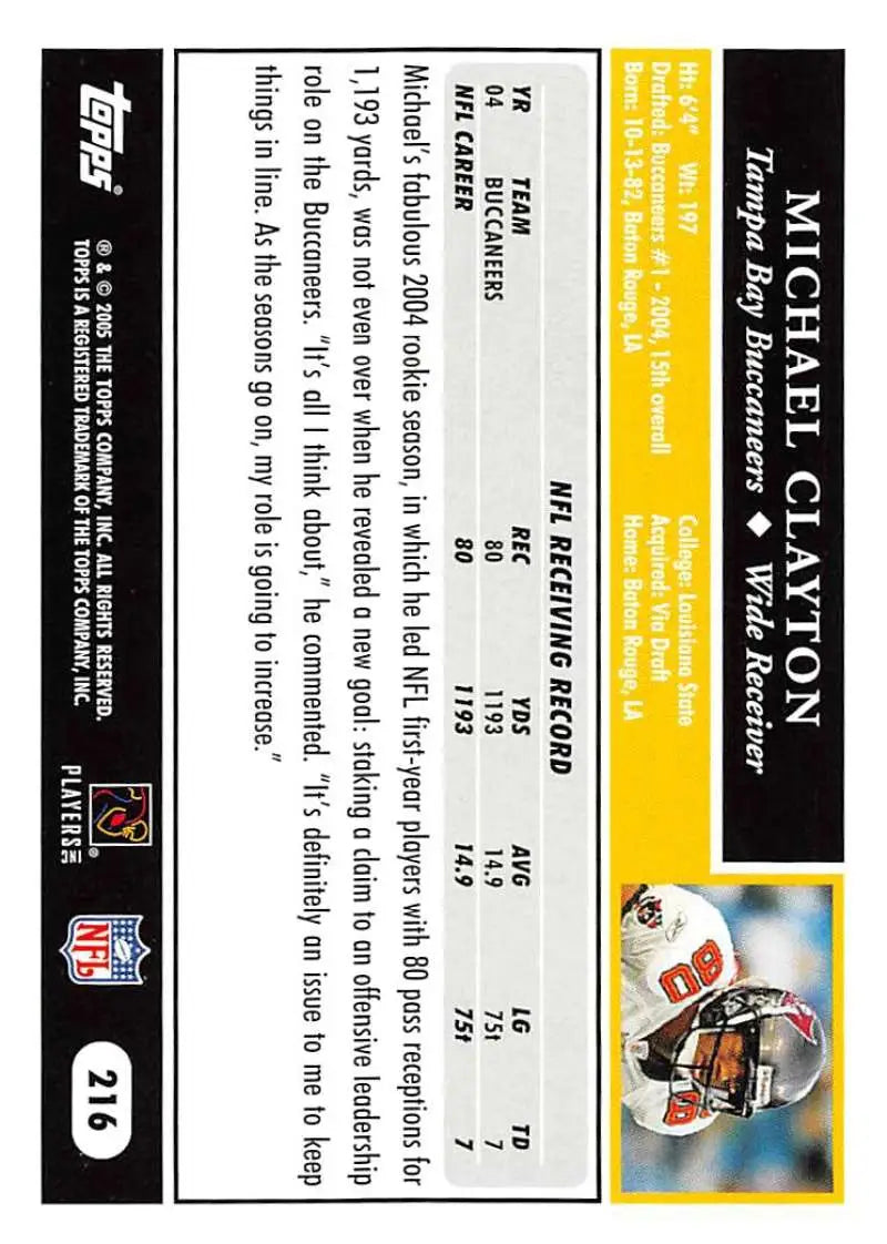 2005 Topps #216 Michael Clayton NM-MT Tampa Bay Buccaneers Football Card - Football Card Single