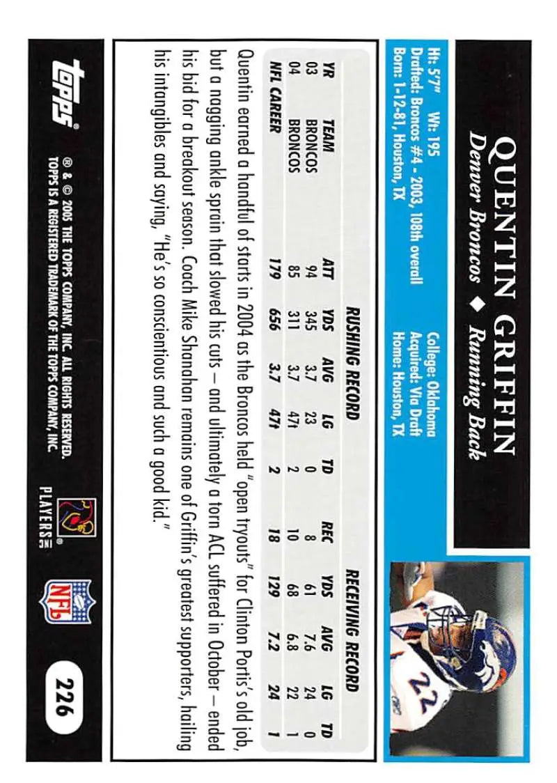 2005 Topps #226 Quentin Griffin NM-MT Denver Broncos Football Card - Football Card Single
