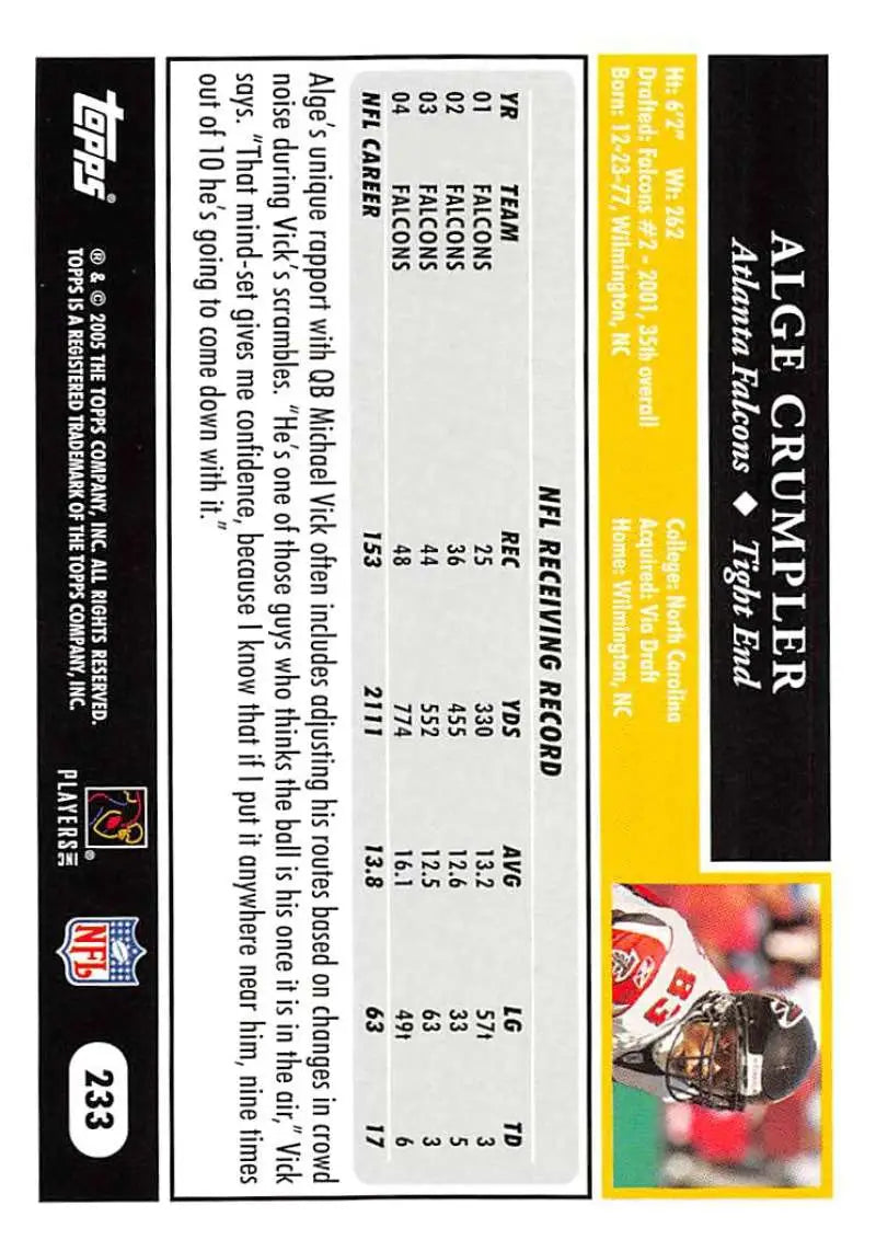 2005 Topps #233 Alge Crumpler NM-MT Atlanta Falcons Football Card - Football Card Single