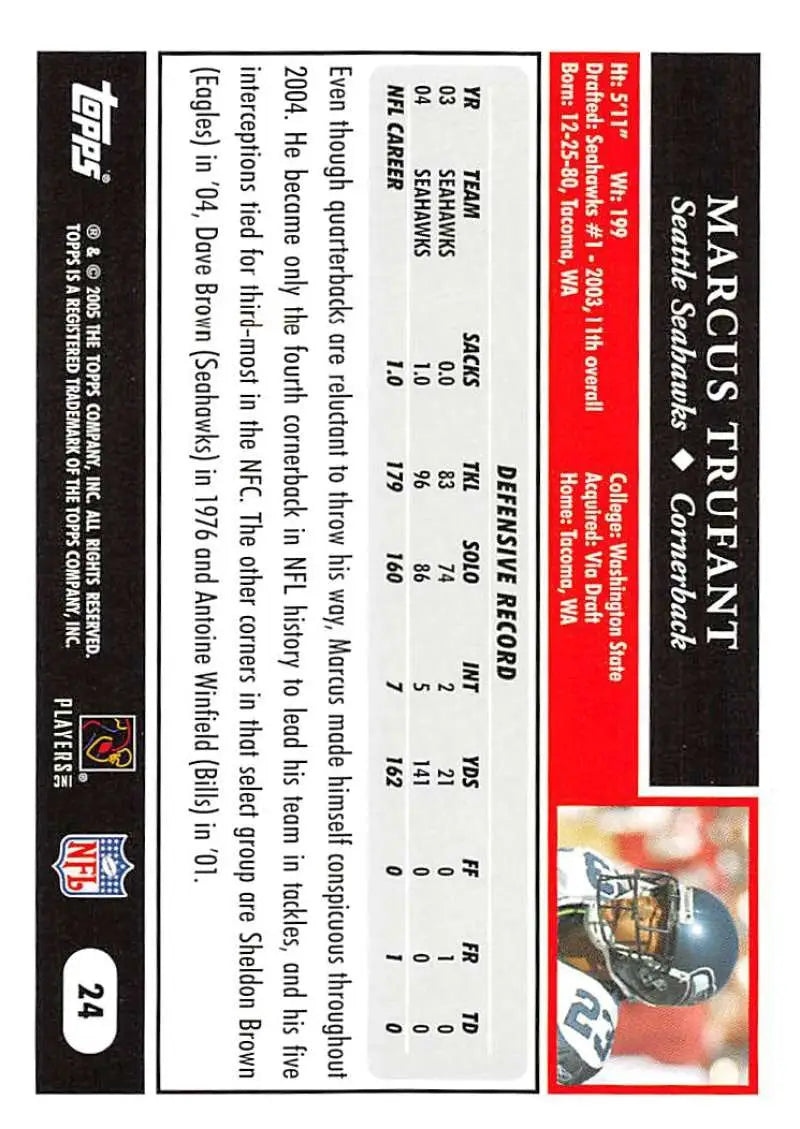 2005 Topps #24 Marcus Trufant NM-MT Seattle Seahawks Football Card - Football Card Single