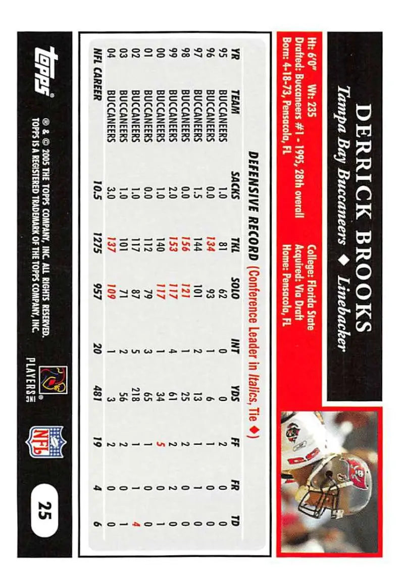 2005 Topps #25 Derrick Brooks NM-MT Tampa Bay Buccaneers Football Card - Football Card Single