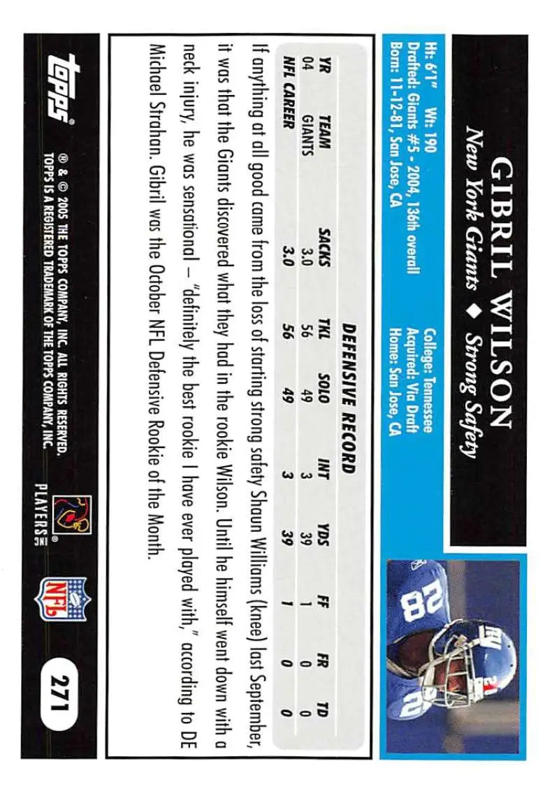 2005 Topps #271 Gibril Wilson NM-MT New York Giants Football Card - Football Card Single