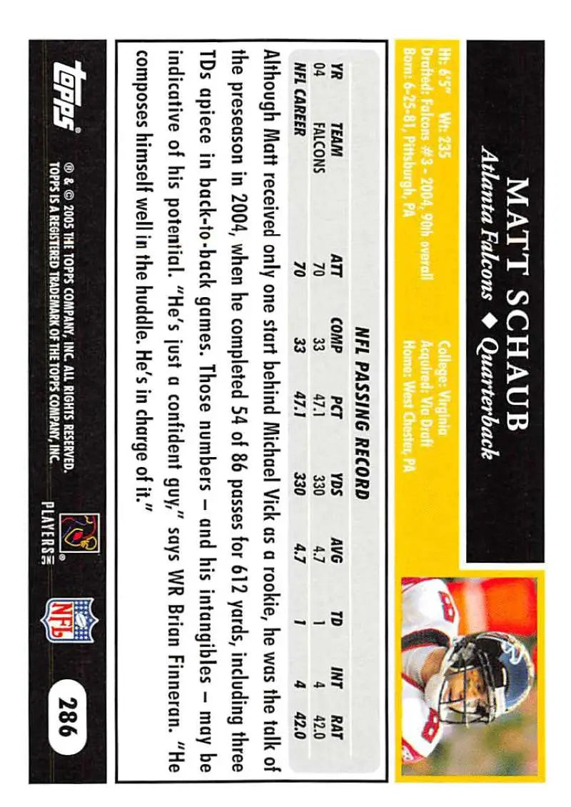 2005 Topps #286 Matt Schaub NM-MT Atlanta Falcons Football Card - Football Card Single