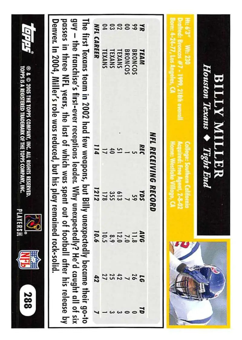 2005 Topps #288 Billy Miller NM-MT Houston Texans Football Card - Football Card Single