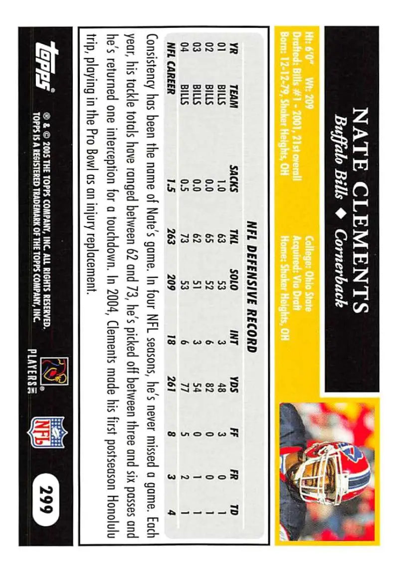 2005 Topps #299 Nate Clements NM-MT Buffalo Bills Football Card - Football Card Single