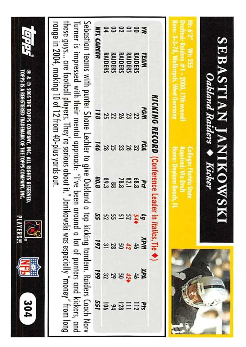 2005 Topps #304 Sebastian Janikowski NM-MT Oakland Raiders Football Card - Football Card Single