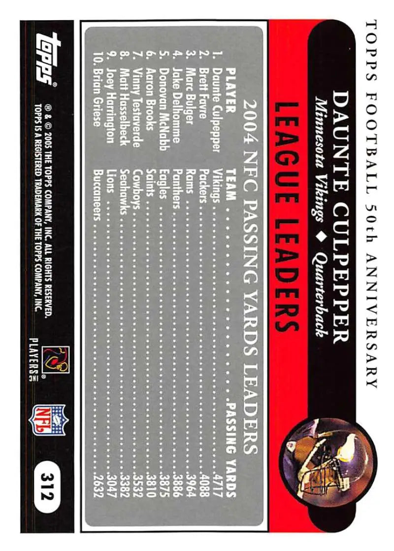 2005 Topps #312 Daunte Culpepper NM-MT Minnesota Vikings Football Card - Football Card Single