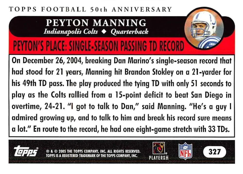 2005 Topps #327 Peyton Manning NM-MT Indianapolis Colts Football Card - Football Card Single