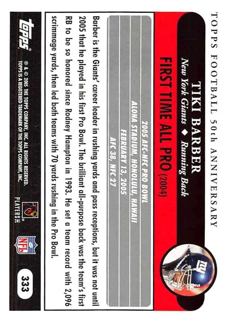2005 Topps #333 Tiki Barber NM-MT New York Giants Football Card - Football Card Single