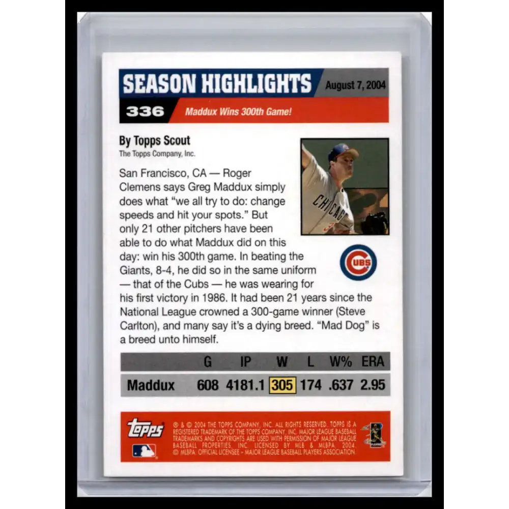 2005 Topps #336 Greg Maddux NM-MT Chicago Cubs Baseball Card - Baseball Card Single