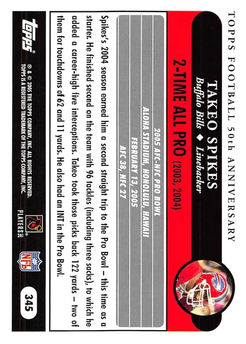 2005 Topps #345 Takeo Spikes NM-MT Buffalo Bills Football Card - Football Card Single