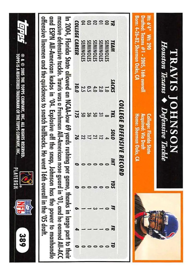 2005 Topps #389 Travis Johnson NM-MT RC Rookie Houston Texans Football Card