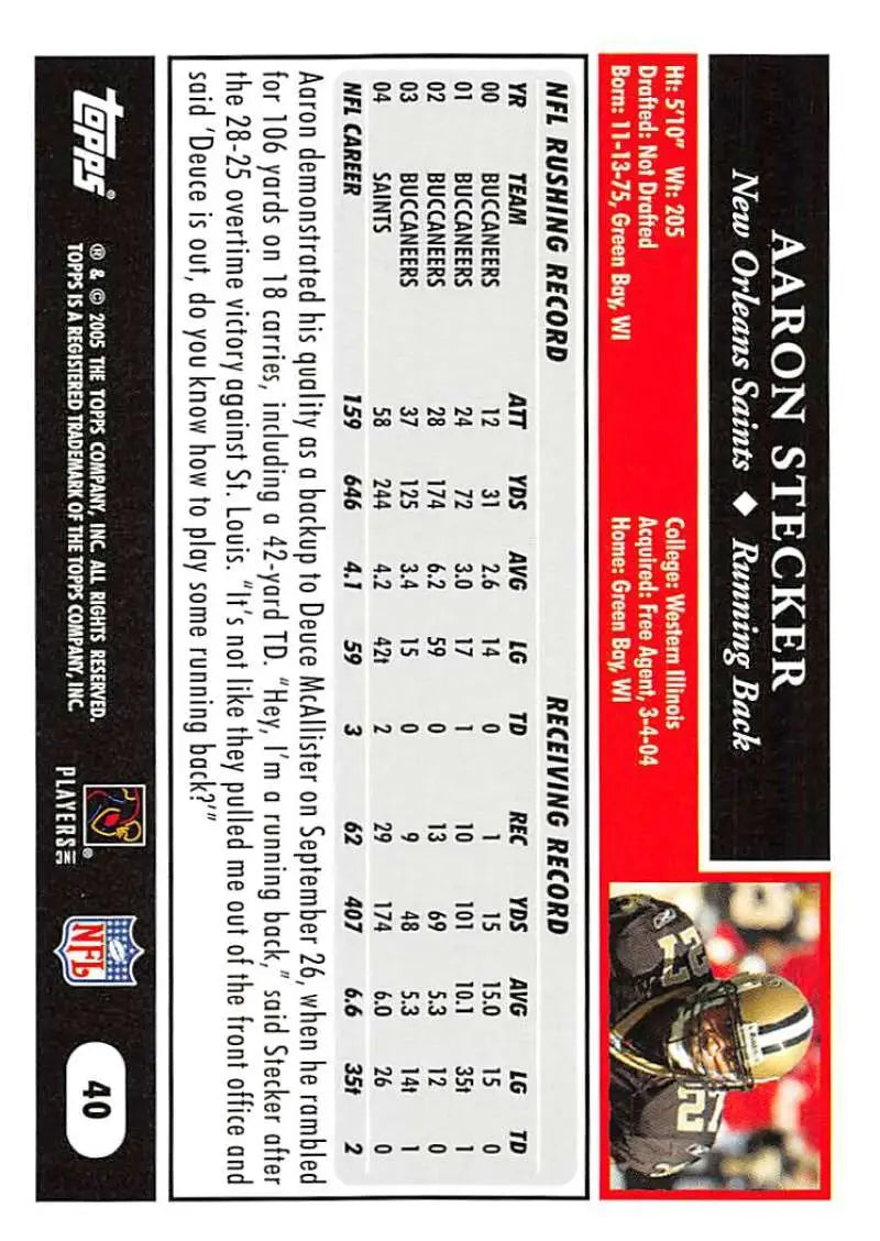2005 Topps #40 Aaron Stecker NM-MT New Orleans Saints Football Card - Football Card Single