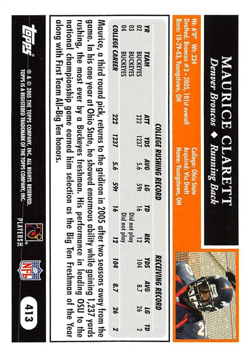 2005 Topps #413 Maurice Clarett NM-MT Denver Broncos Football Card - Football Card Single