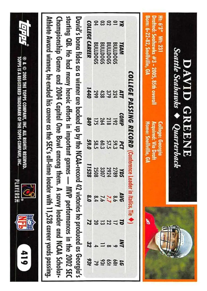 2005 Topps #419 David Greene NM-MT RC Rookie Seattle Seahawks Football Card