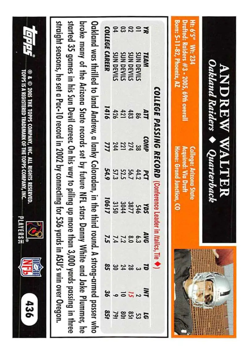 2005 Topps #436 Andrew Walter NM-MT RC Rookie Oakland Raiders Football Card - Football Card Single