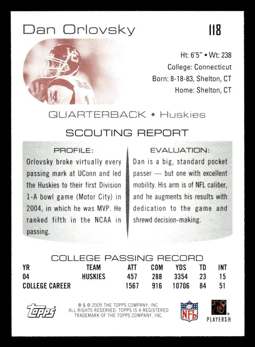 2005 Topps Draft Picks & Prospects #118 Dan Orlovsky - Football Card Single