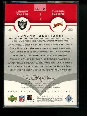 2005 Upper Deck Reflections Palmer Walter CC-PW Dual Game Used Jersey - Sports Memorabilia
