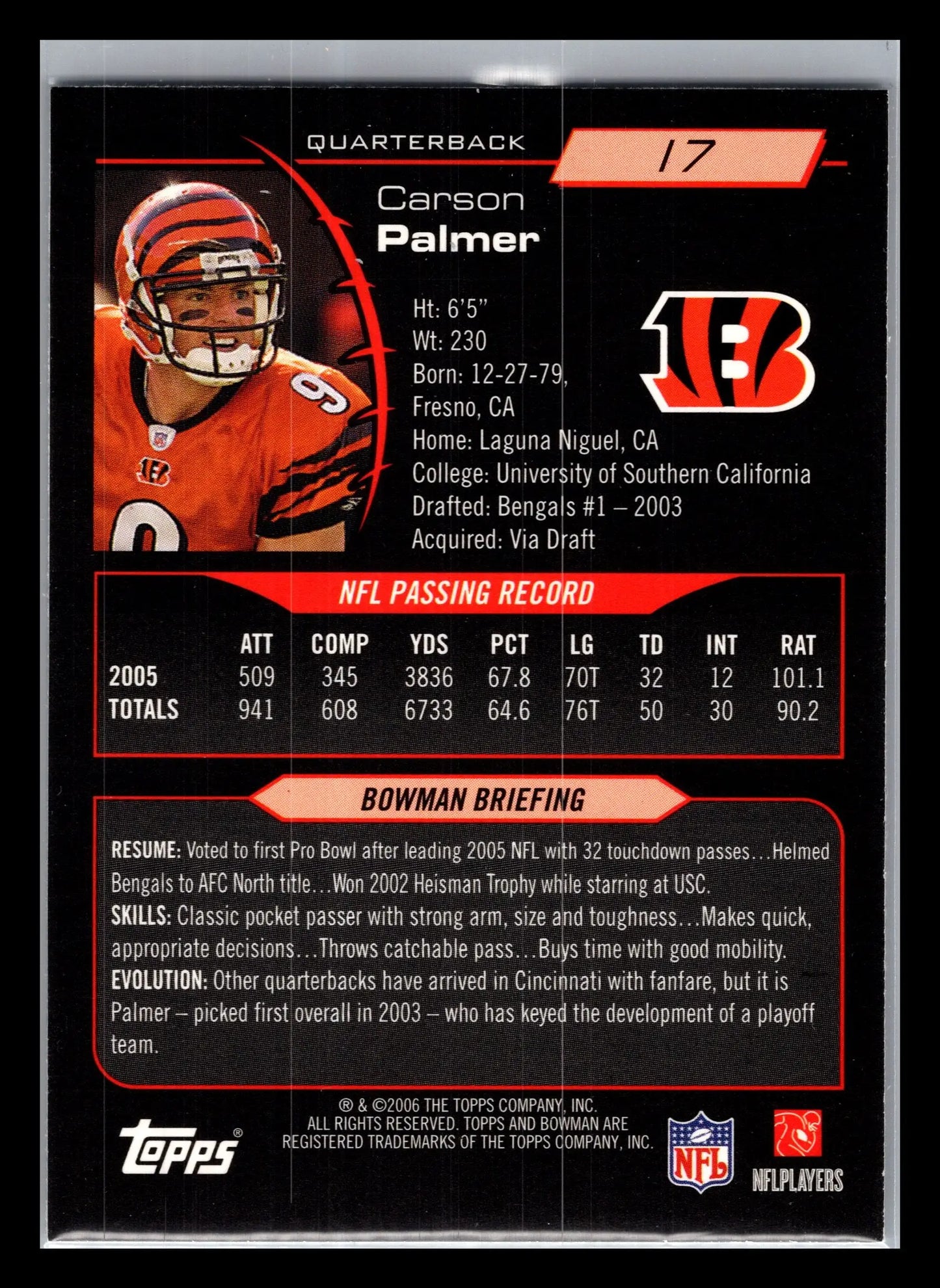2006 Bowman #17 Carson Palmer Cincinnati Bengals