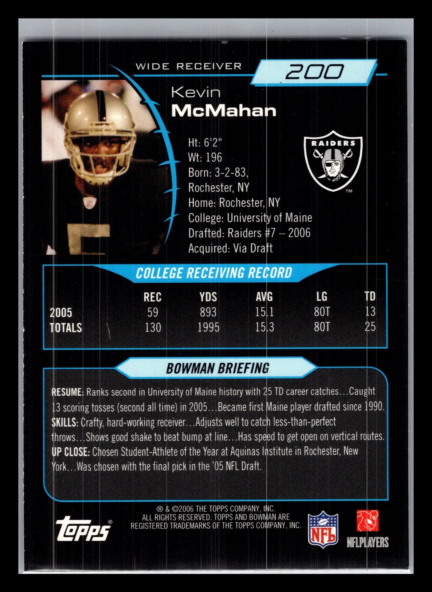 2006 Bowman #200 Kevin McMahan Oakland Raiders Rookie - Football Card Single