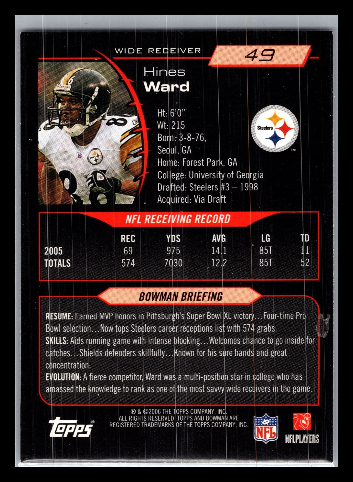 2006 Bowman #49 Hines Ward Pittsburgh Steelers