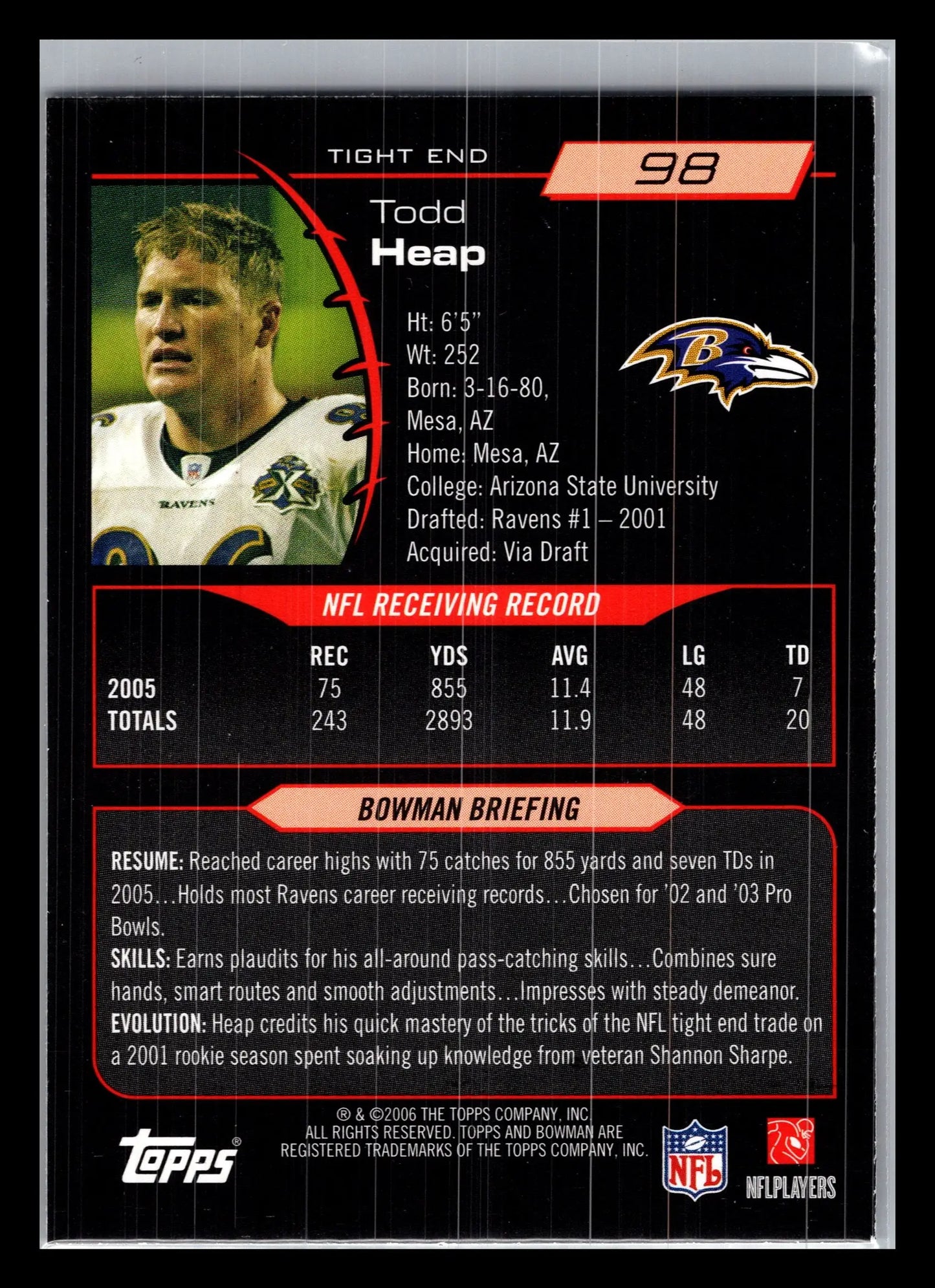 2006 Bowman #98 Todd Heap Baltimore Ravens - Football Card Single