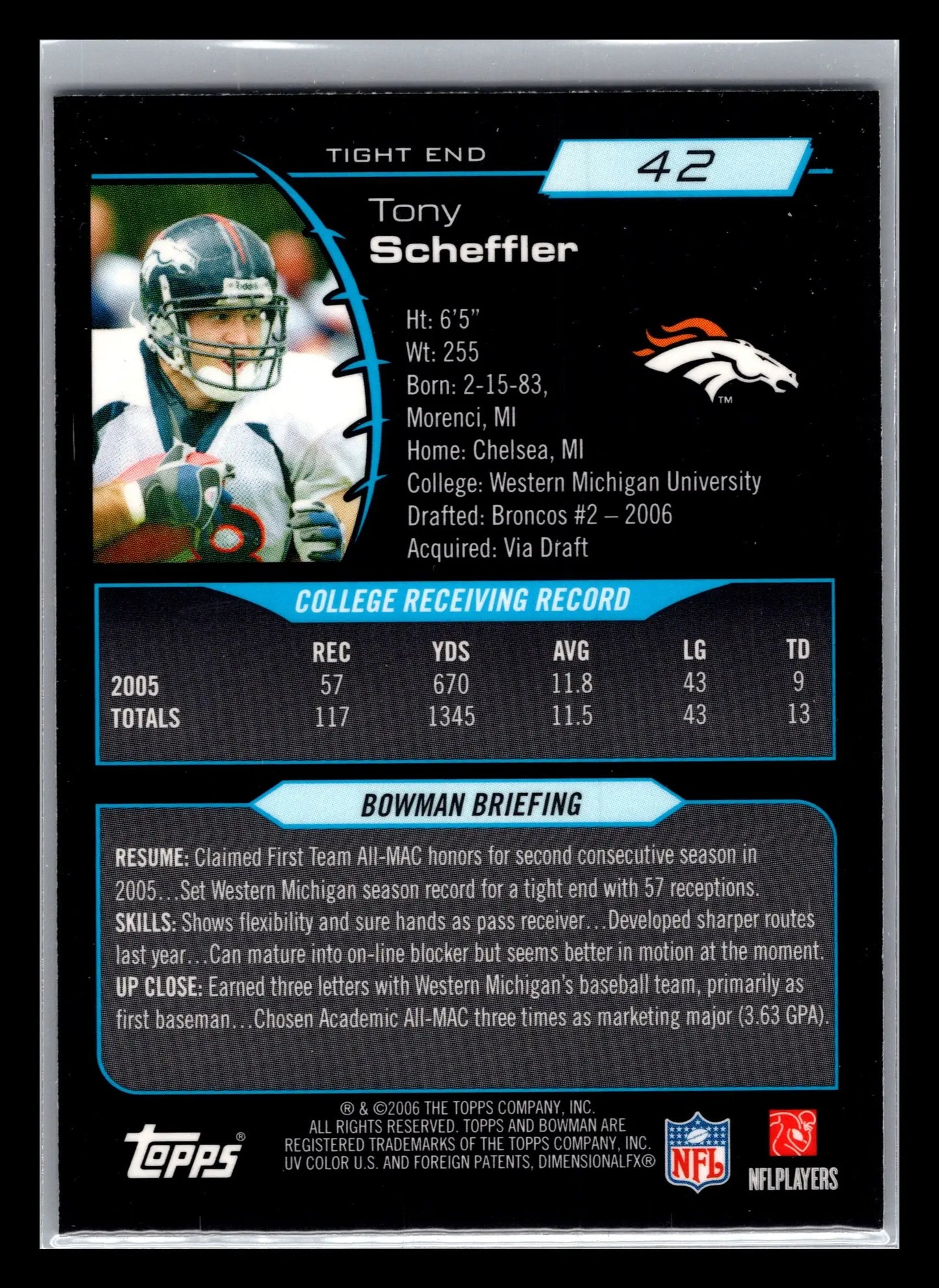 2006 Bowman Chrome #42 Tony Scheffler Denver Broncos Rookie - Football Card Single