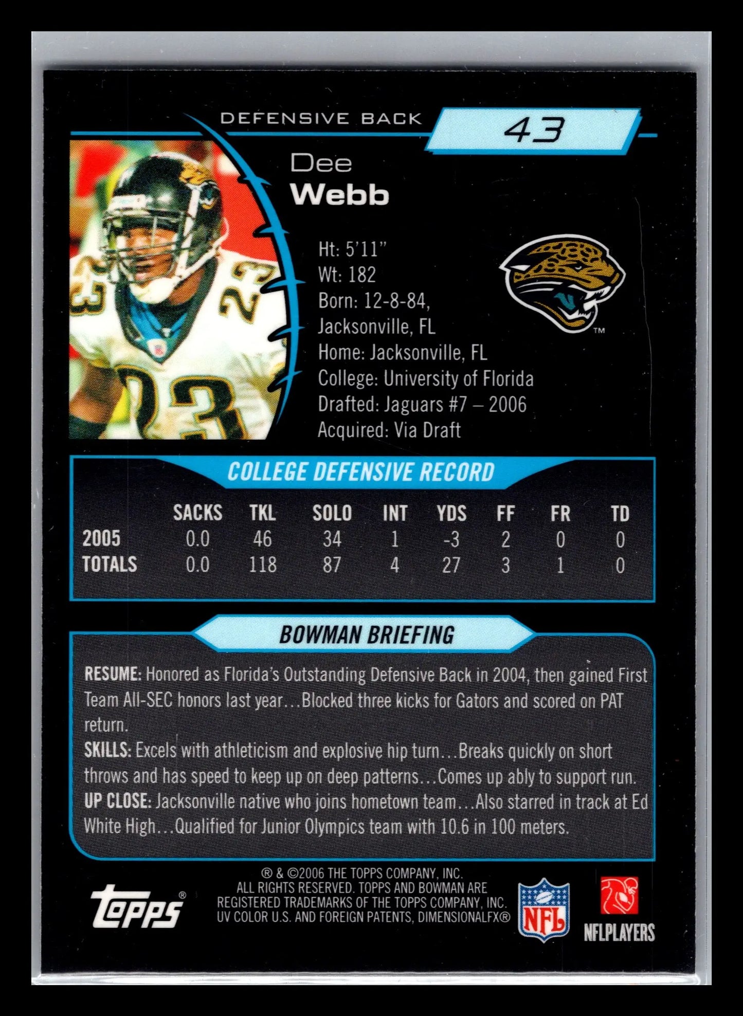 2006 Bowman Chrome #43 Dee Webb Jacksonville Jaguars Rookie - Football Card Single