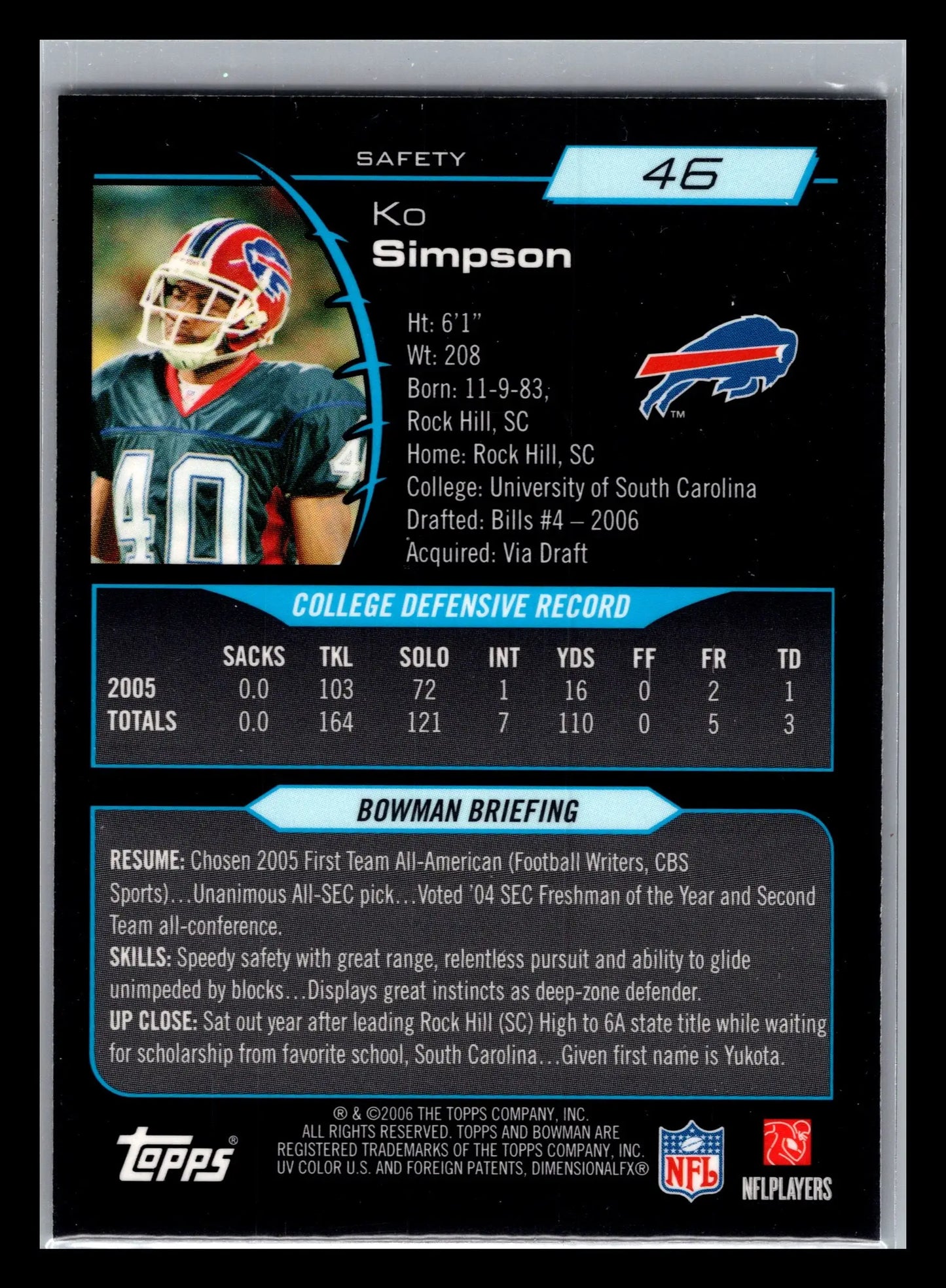 2006 Bowman Chrome #46 Ko Simpson Buffalo Bills Rookie - Football Card Single