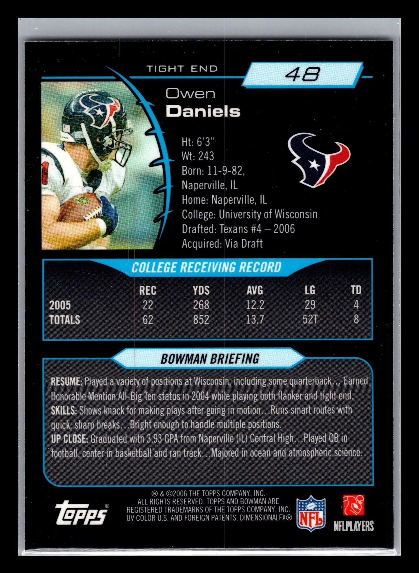 2006 Bowman Chrome #48 Owen Daniels Houston Texans Rookie - Football Card Single