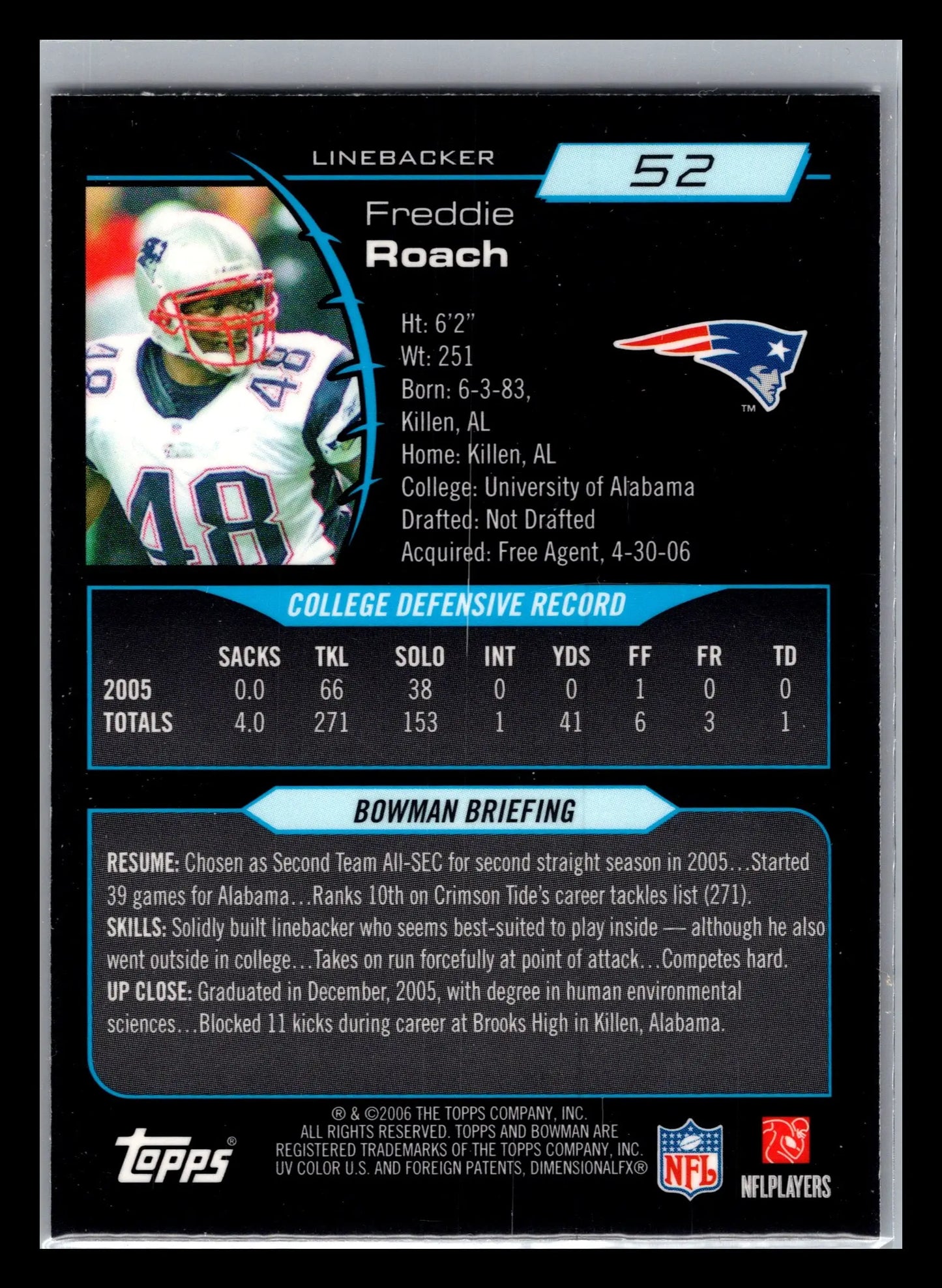 2006 Bowman Chrome #52 Freddie Roach New England Patriots Rookie - Football Card Single