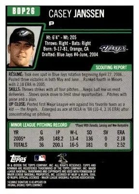 2006 Bowman Draft Picks & Prospects #BDP26 Casey Janssen - Baseball Card Single