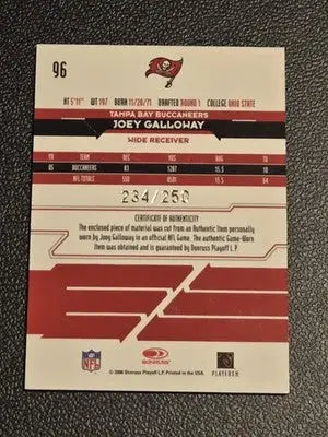 2006 Leaf Rookies & Stars #96 Joey Galloway Materials Longevity Gold #/250 - Football Card Single