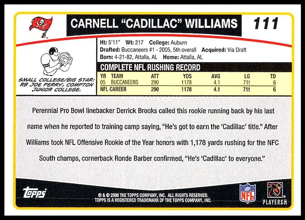 2006 Topps #111 Cadillac Williams NM-MT Tampa Bay Buccaneers Football Card - Football Card Single