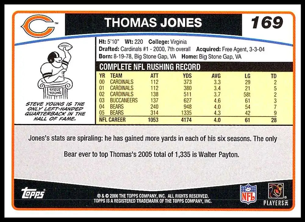 2006 Topps #169 Thomas Jones NM-MT Chicago Bears Football Card - Football Card Single