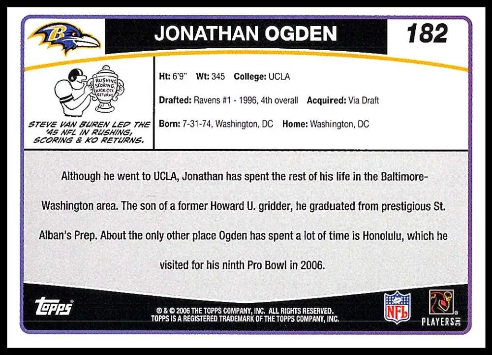 2006 Topps #182 Jonathan Ogden NM-MT Baltimore Ravens Football Card - Football Card Single