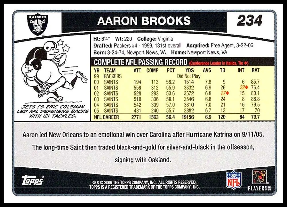 2006 Topps #234 Aaron Brooks NM-MT Oakland Raiders Football Card - Football Card Single