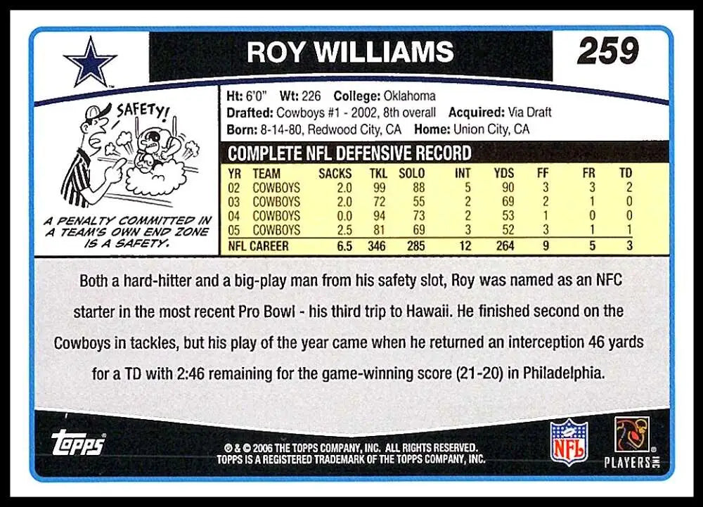2006 Topps #259 Roy Williams NM-MT Dallas Cowboys Football Card - Football Card Single
