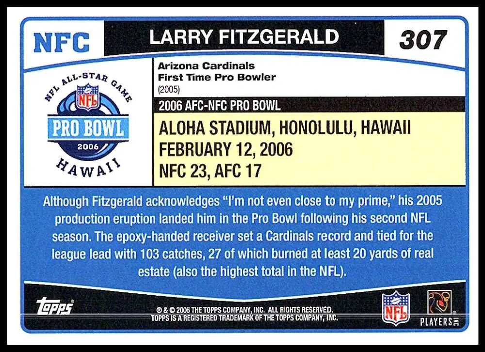 2006 Topps #307 Larry Fitzgerald NM-MT Arizona Cardinals Football Card - Football Card Single