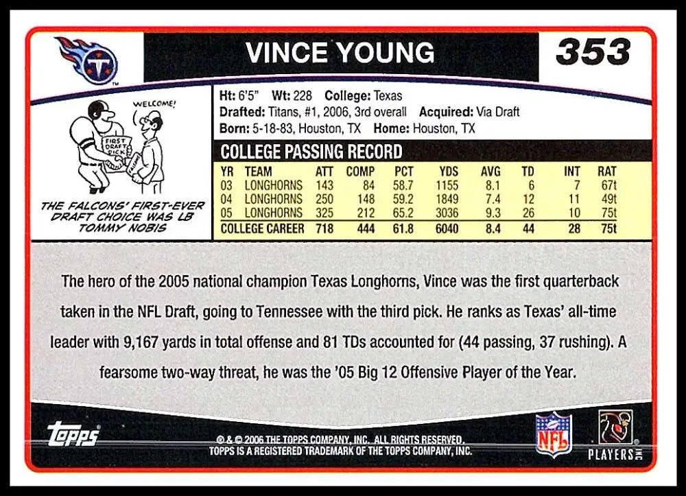 2006 Topps #353 Vince Young NM-MT RC Rookie Tennessee Titans Football Card - Football Card Single