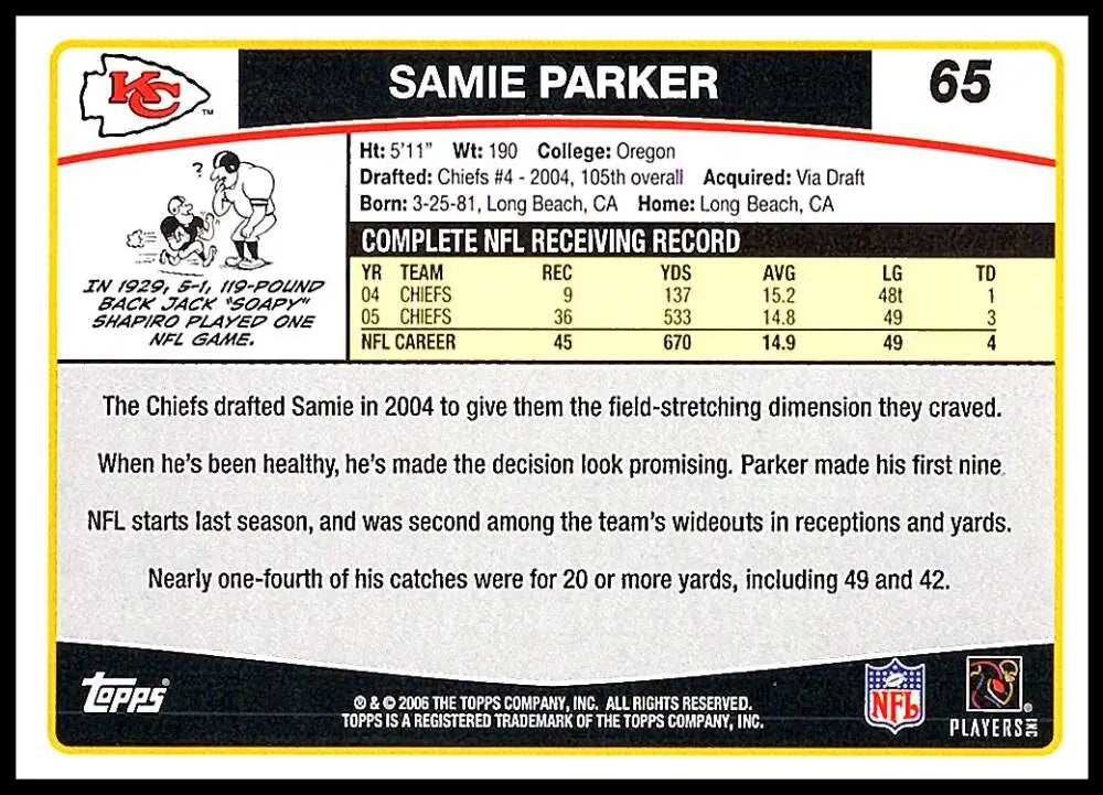 2006 Topps #65 Samie Parker NM-MT Kansas City Chiefs Football Card - Football Card Single