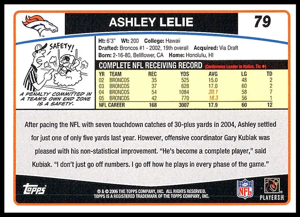2006 Topps #79 Ashley Lelie NM-MT Denver Broncos Football Card - Football Card Single