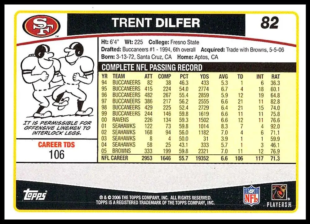 2006 Topps #82 Trent Dilfer NM-MT San Francisco 49ers Football Card - Football Card Single