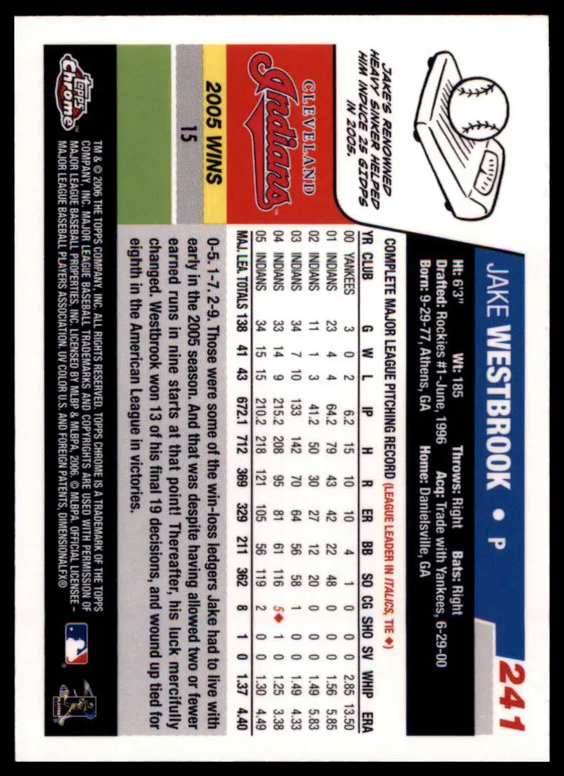 2006 Topps Chrome Jake Westbrook 241 Cleveland Indians NM - Baseball Card Single