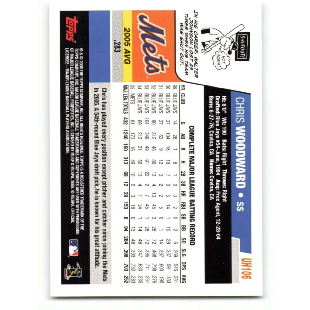2006 Topps Update #106 Chris Woodward EX Excellent New York Mets Baseball Card - Baseball Card Single