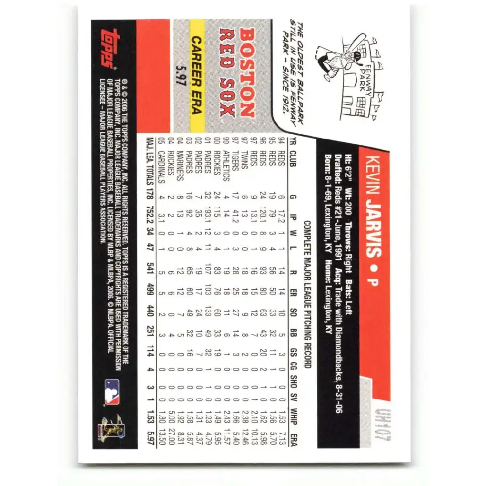2006 Topps Update #107 Kevin Jarvis EX Excellent Boston Red Sox Baseball Card - Baseball Card Single